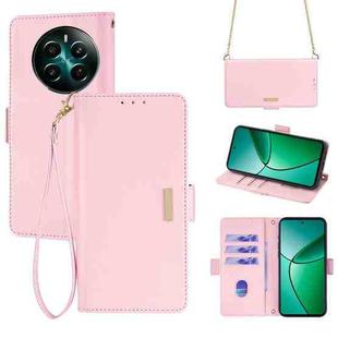 For Realme 12+ 5G Crossbody Chain Leather Phone Case(Pink)