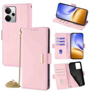 For Realme 14 5G Global Crossbody Chain Leather Phone Case(Pink)