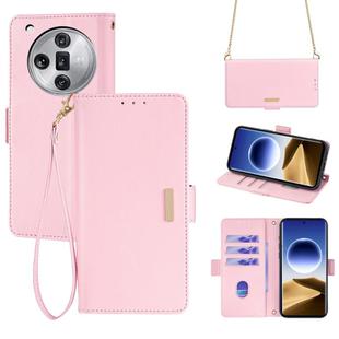 For OPPO Find 7 Ultra 5G Crossbody Chain Leather Phone Case(Pink)