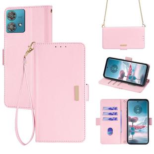 For Motorola Edge 40 Neo 5G Crossbody Chain Leather Phone Case(Pink)