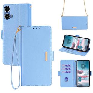 For Motorola Moto G24 5G Crossbody Chain Leather Phone Case(Blue)