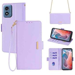 For Motorola Moto G Play 4G 2024 Crossbody Chain Leather Phone Case(Purple)