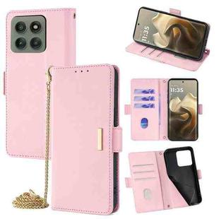 For Motorola Edge 60 Pro 5G Crossbody Chain Leather Phone Case(Pink)
