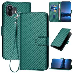 For Nothing Phone 2 YX0070 Carbon Fiber Buckle Leather Phone Case with Lanyard(Dark Green)