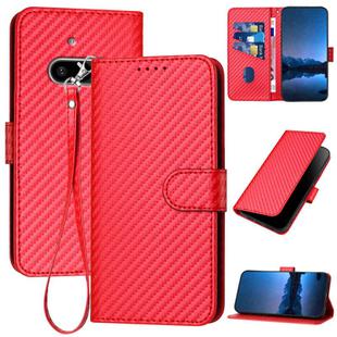 For Nothing Phone 3a YX0070 Carbon Fiber Buckle Leather Phone Case with Lanyard(Red)