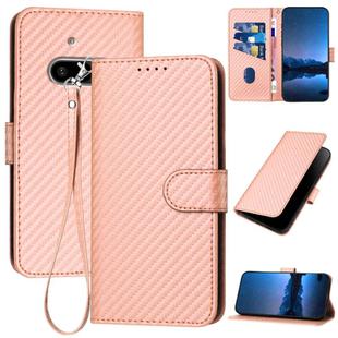 For Nothing Phone 3a YX0070 Carbon Fiber Buckle Leather Phone Case with Lanyard(Pink)