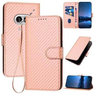 For Nothing Phone 2a YX0070 Carbon Fiber Buckle Leather Phone Case with Lanyard(Pink)