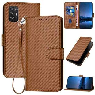 For ZTE Blade A52 YX0070 Carbon Fiber Buckle Leather Phone Case with Lanyard(Coffee)