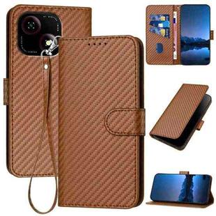 For ZTE Blade A35e 4G YX0070 Carbon Fiber Buckle Leather Phone Case with Lanyard(Coffee)