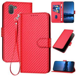 For Sharp Aquos R3 YX0070 Carbon Fiber Buckle Leather Phone Case with Lanyard(Red)