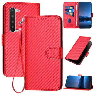 For Sharp Aquos R5G YX0070 Carbon Fiber Buckle Leather Phone Case with Lanyard(Red)