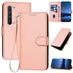 For Sharp Aquos R5G YX0070 Carbon Fiber Buckle Leather Phone Case with Lanyard(Pink)