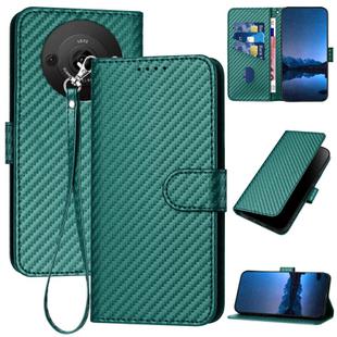 For Sharp Aquos R8 Pro SH-51D YX0070 Carbon Fiber Buckle Leather Phone Case with Lanyard(Dark Green)