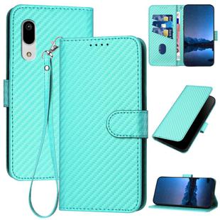 For Sharp Aquos Sense3 YX0070 Carbon Fiber Buckle Leather Phone Case with Lanyard(Light Blue)