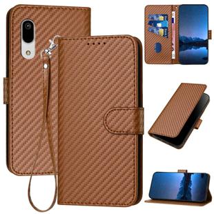 For Sharp Aquos Sense3 YX0070 Carbon Fiber Buckle Leather Phone Case with Lanyard(Coffee)
