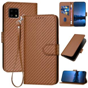 For Sharp Aquos Sense4 YX0070 Carbon Fiber Buckle Leather Phone Case with Lanyard(Coffee)