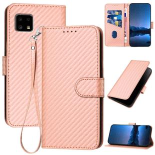 For Sharp Aquos Sense4 YX0070 Carbon Fiber Buckle Leather Phone Case with Lanyard(Pink)
