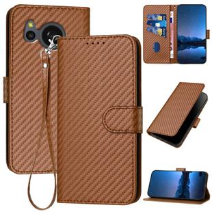 For Sharp Aquos Sense7 YX0070 Carbon Fiber Buckle Leather Phone Case with Lanyard(Coffee)