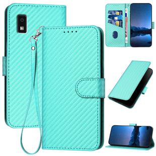 For Sharp Aquos Wish3 YX0070 Carbon Fiber Buckle Leather Phone Case with Lanyard(Light Blue)