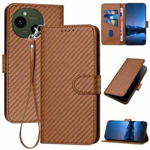 For Sharp Aquos R10 YX0070 Carbon Fiber Buckle Leather Phone Case with Lanyard(Coffee)