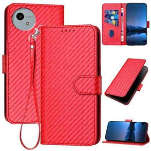 For Sharp Aquos wish5 YX0070 Carbon Fiber Buckle Leather Phone Case with Lanyard(Red)