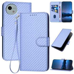 For Sharp Aquos wish5 YX0070 Carbon Fiber Buckle Leather Phone Case with Lanyard(Light Purple)