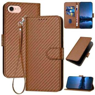 For iPhone SE 2024 YX0070 Carbon Fiber Buckle Leather Phone Case with Lanyard(Coffee)