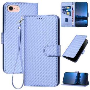 For iPhone SE 2024 YX0070 Carbon Fiber Buckle Leather Phone Case with Lanyard(Light Purple)