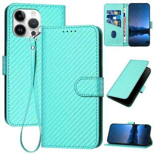 For iPhone 15 Pro Max YX0070 Carbon Fiber Buckle Leather Phone Case with Lanyard(Light Blue)