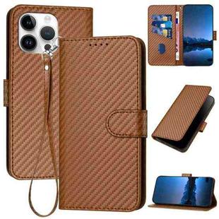 For iPhone 15 Pro Max YX0070 Carbon Fiber Buckle Leather Phone Case with Lanyard(Coffee)