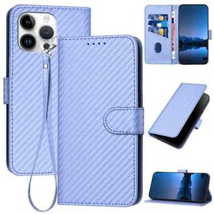 For iPhone 15 Pro Max YX0070 Carbon Fiber Buckle Leather Phone Case with Lanyard(Light Purple)