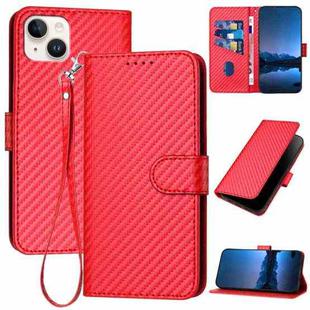 For iPhone 15 Plus YX0070 Carbon Fiber Buckle Leather Phone Case with Lanyard(Red)