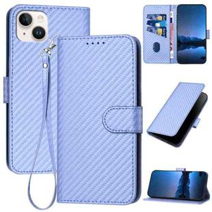 For iPhone 15 Plus YX0070 Carbon Fiber Buckle Leather Phone Case with Lanyard(Light Purple)