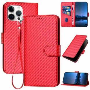 For iPhone 14 Pro Max YX0070 Carbon Fiber Buckle Leather Phone Case with Lanyard(Red)