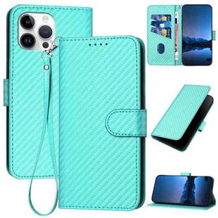 For iPhone 14 Pro Max YX0070 Carbon Fiber Buckle Leather Phone Case with Lanyard(Light Blue)