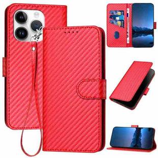 For iPhone 14 Pro YX0070 Carbon Fiber Buckle Leather Phone Case with Lanyard(Red)