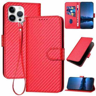 For iPhone 13 Pro Max YX0070 Carbon Fiber Buckle Leather Phone Case with Lanyard(Red)