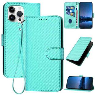 For iPhone 13 Pro Max YX0070 Carbon Fiber Buckle Leather Phone Case with Lanyard(Light Blue)