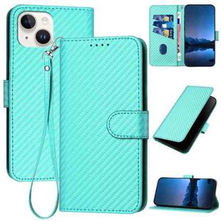 For iPhone 13 mini YX0070 Carbon Fiber Buckle Leather Phone Case with Lanyard(Light Blue)