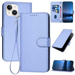 For iPhone 13 mini YX0070 Carbon Fiber Buckle Leather Phone Case with Lanyard(Light Purple)