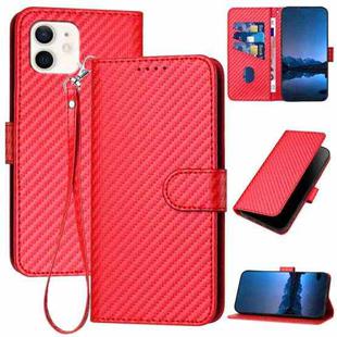 For iPhone 12 / 12 Pro YX0070 Carbon Fiber Buckle Leather Phone Case with Lanyard(Red)