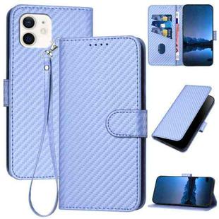 For iPhone 12 / 12 Pro YX0070 Carbon Fiber Buckle Leather Phone Case with Lanyard(Light Purple)