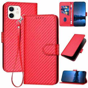 For iPhone 12 mini YX0070 Carbon Fiber Buckle Leather Phone Case with Lanyard(Red)