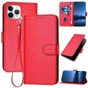 For iPhone 11 Pro YX0070 Carbon Fiber Buckle Leather Phone Case with Lanyard(Red)