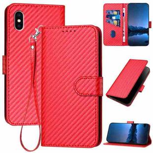 For iPhone X / XS YX0070 Carbon Fiber Buckle Leather Phone Case with Lanyard(Red)