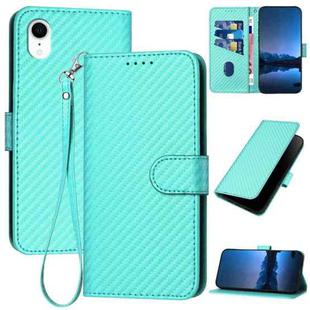 For iPhone XR YX0070 Carbon Fiber Buckle Leather Phone Case with Lanyard(Light Blue)