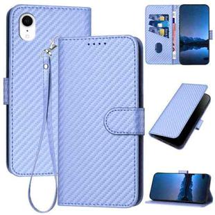 For iPhone XR YX0070 Carbon Fiber Buckle Leather Phone Case with Lanyard(Light Purple)