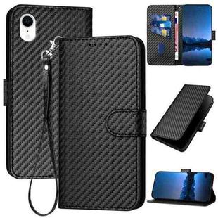 For iPhone XR YX0070 Carbon Fiber Buckle Leather Phone Case with Lanyard(Black)