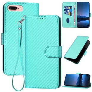 For iPhone 8 Plus / 7 Plus YX0070 Carbon Fiber Buckle Leather Phone Case with Lanyard(Light Blue)