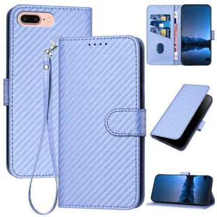 For iPhone 8 Plus / 7 Plus YX0070 Carbon Fiber Buckle Leather Phone Case with Lanyard(Light Purple)